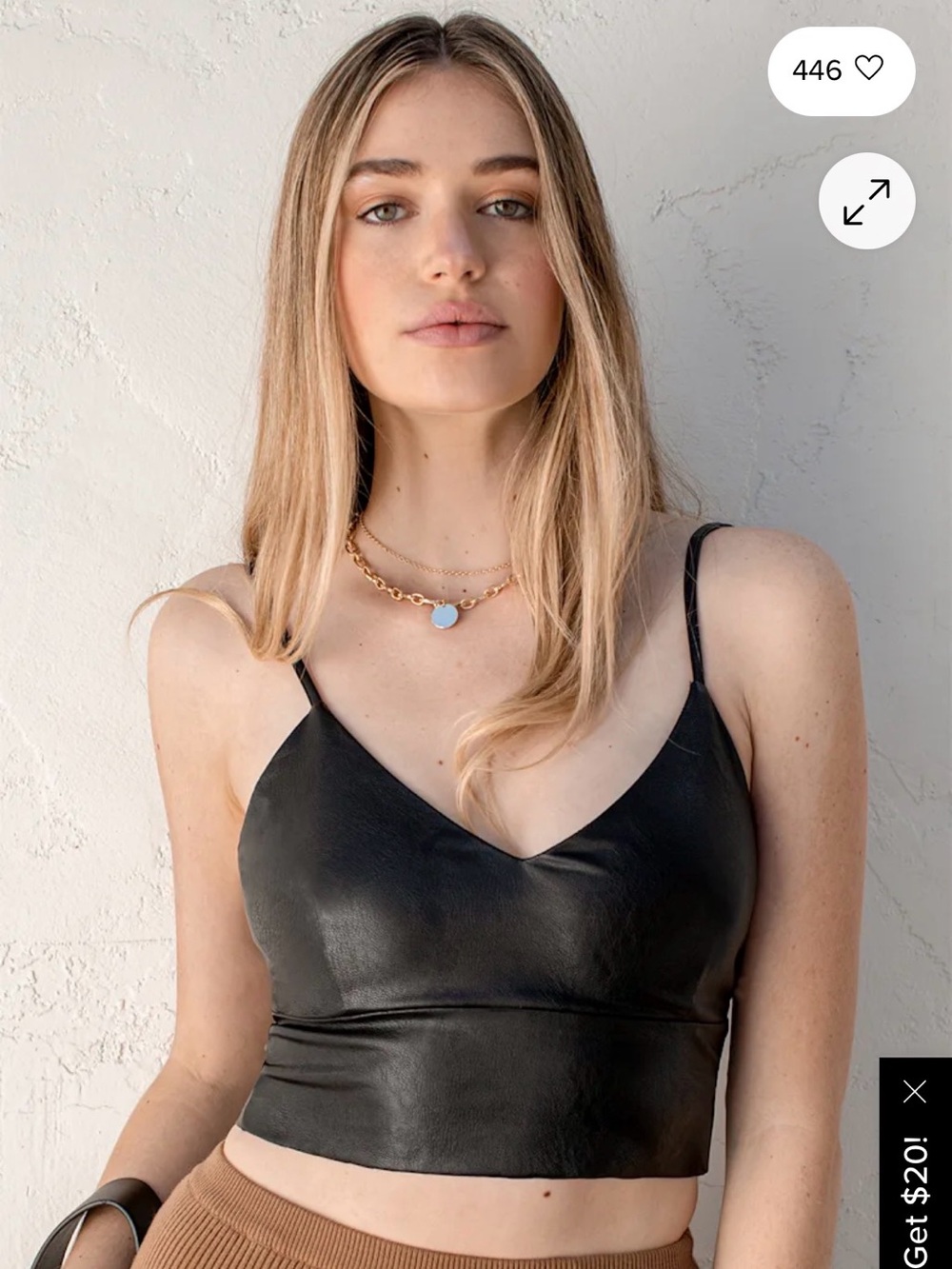 Lulus Black Vegan Leather V-Neck Cropped Cami